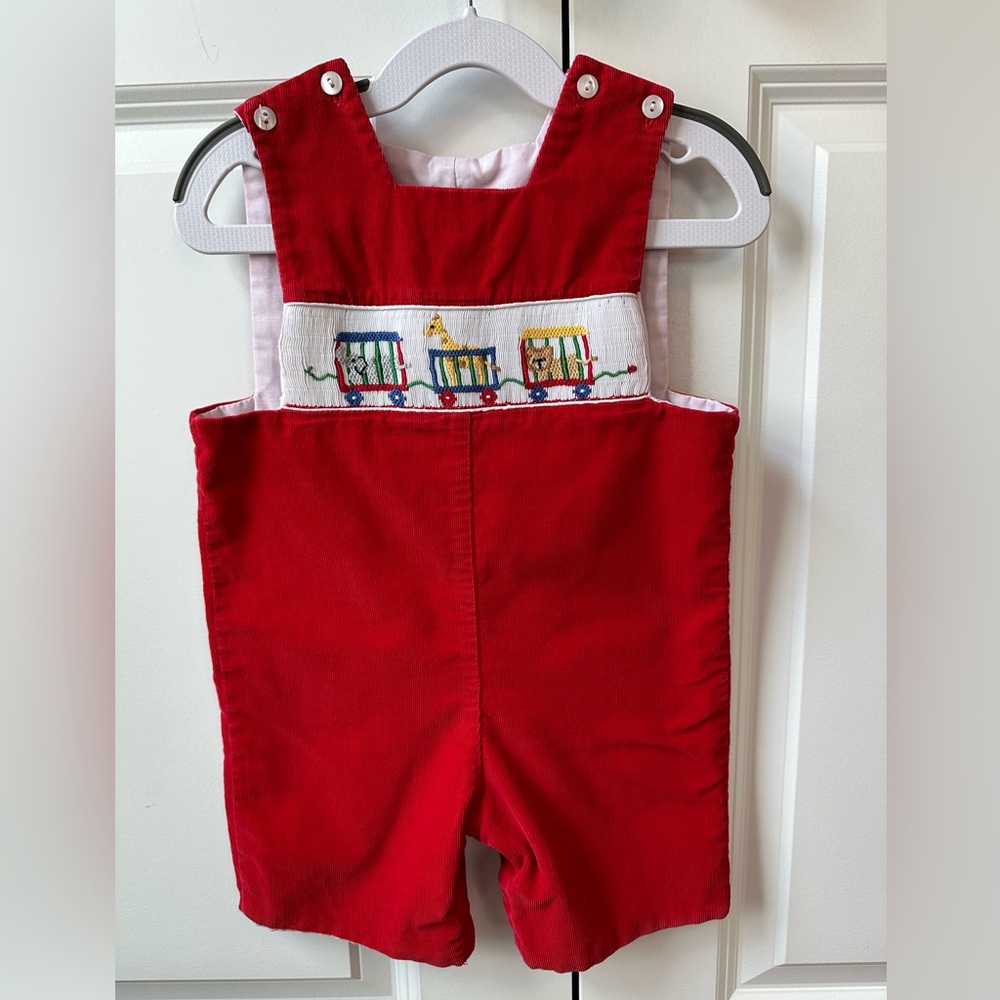 Anavini Smocked Animals Train Longall Red (Size 24 Months)